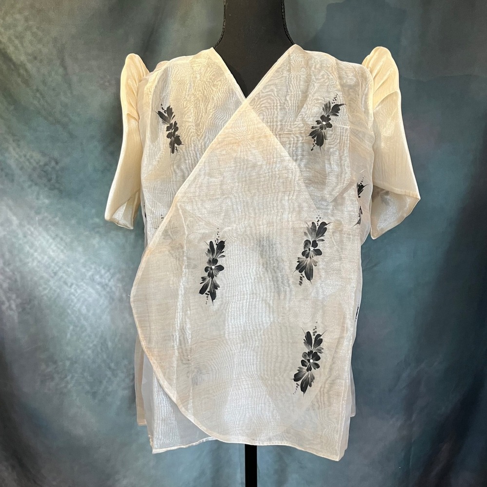 Amihan Trends Women's Sheer Organza Blouse with Floral Embroidery XL